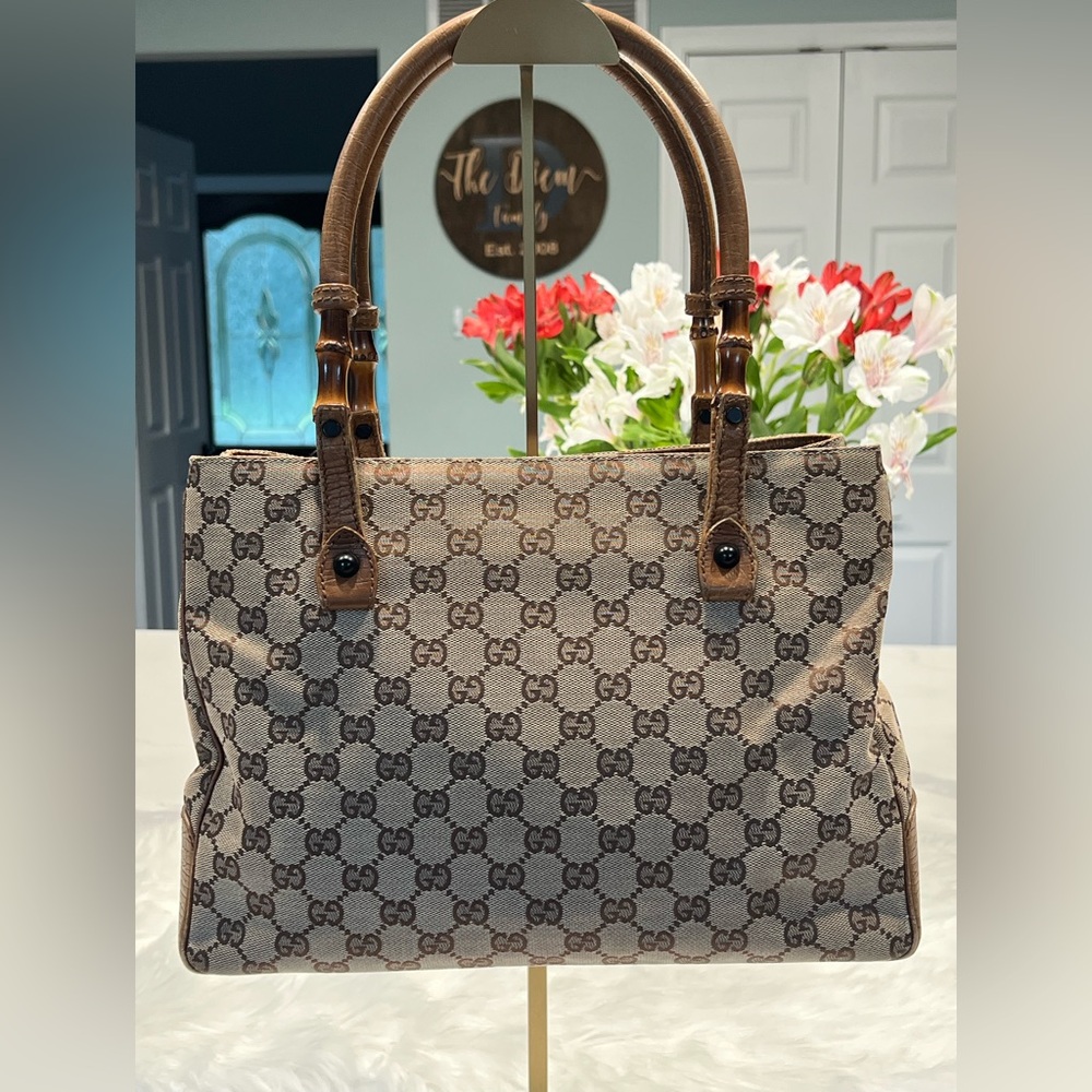 Gucci GG Supreme Bamboo Tote Bag – Vintage Y2K Collectible, Pristine Interior
